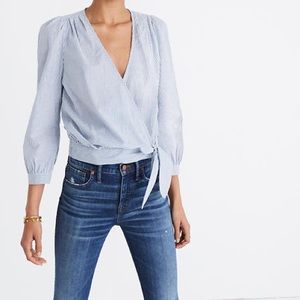 MADEWELL Wrap Top in Indigo Stripe M